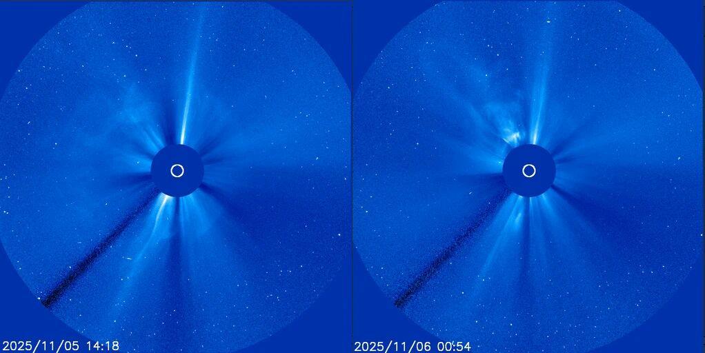 △先后两次耀斑爆发王人伴跟着CME