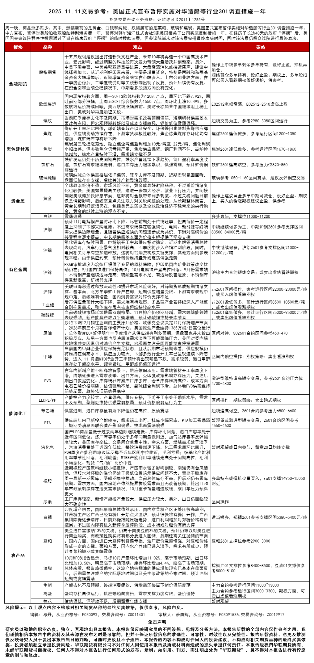 交易参考】11.11：美国正式宣布暂停实施对华造船等行业301调查措施一年