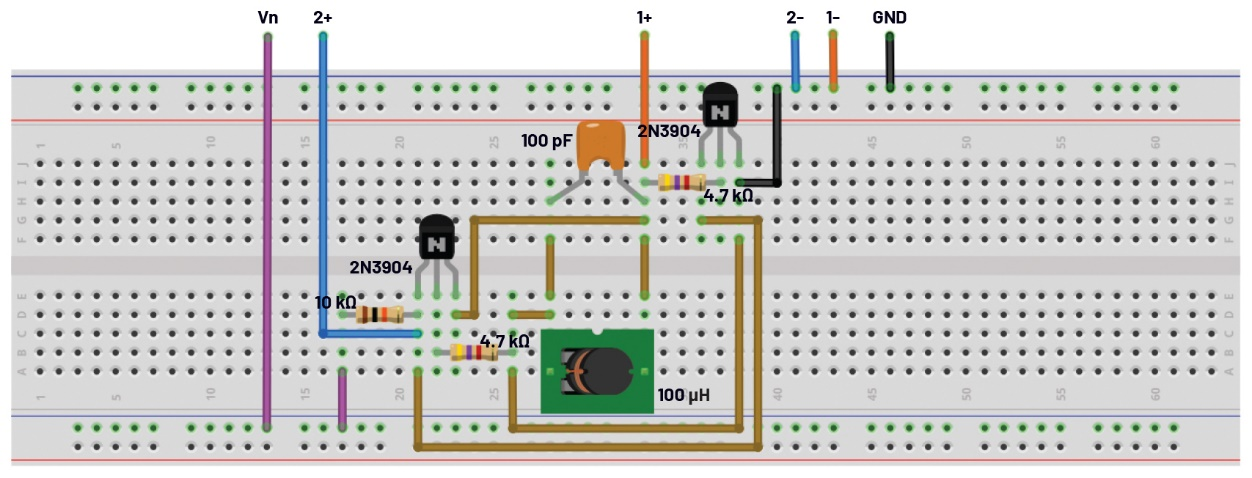 图4 Peltz振荡器电路试验板连接
