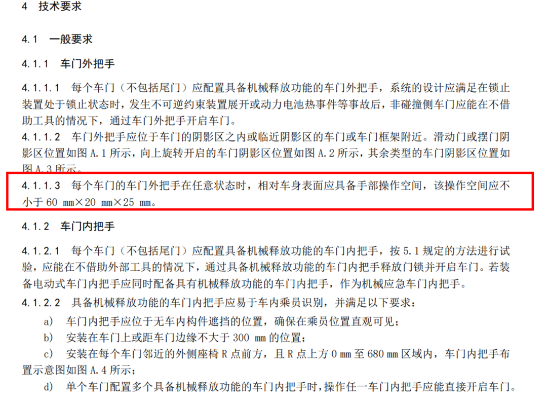 该要求让隐藏式外门把手失去存在空间