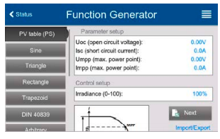图4 用于太阳能电池仿真的函数发生器设置界面