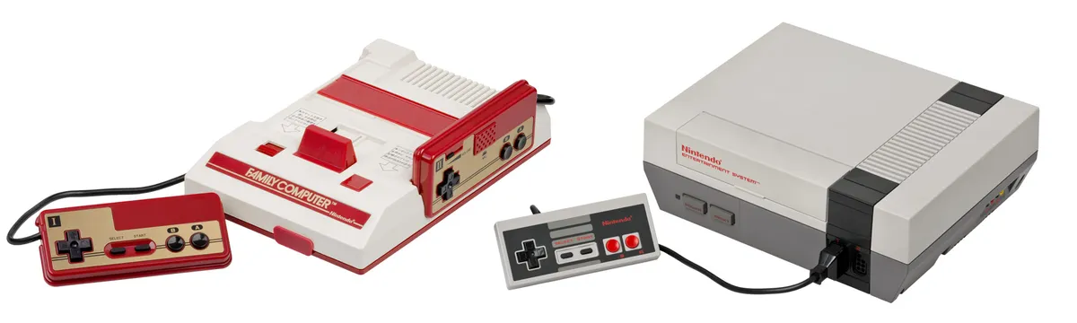 日本：FC（红白机），美国：NES，图源，WikiMedia