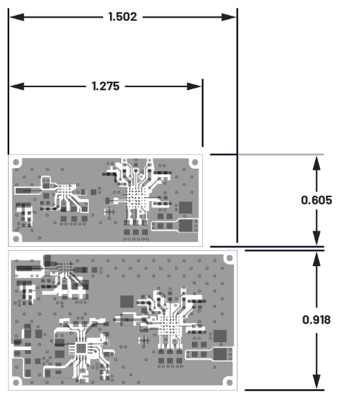 图11 使用SIMO PMIC作为电源解决方案的布局示例。上方：单极性电源。下方：双极性电源