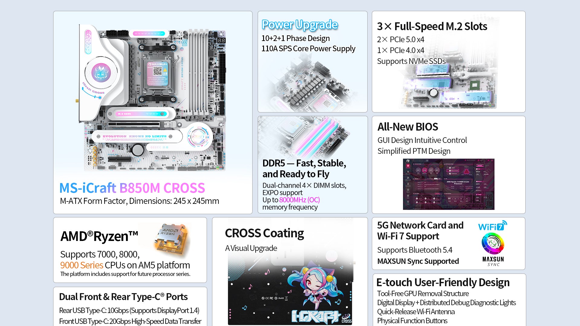 ▲ MS-iCraft B850M CROSS，“该平台支持未来处理器系列”
