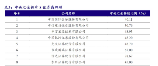 图为中央汇金领有的8张派司。