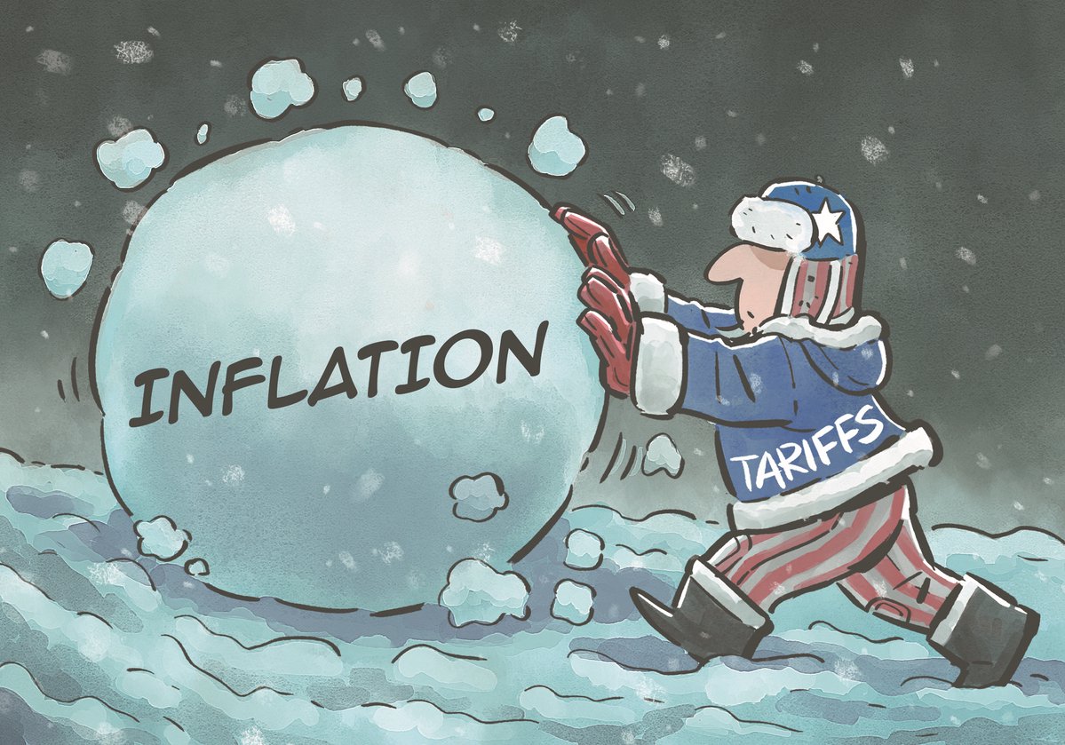 加征关税拉动美国物价继续上涨。（来源：中国日报 蔡艨 英文《中国日报》2025年10月24日8版）