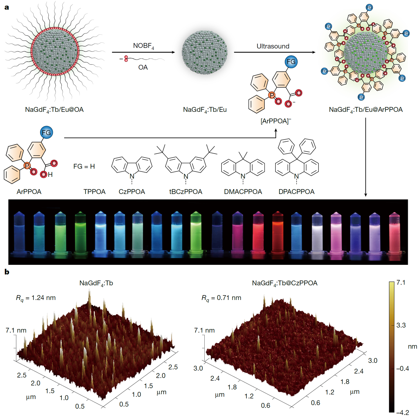 ▲ 镧系纳米晶-有机分子杂化发光单元的设计制备