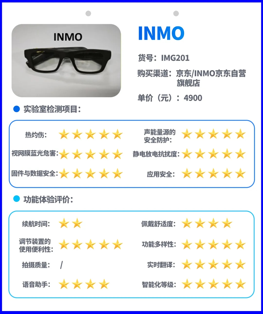 15款日常佩戴场景智能AI眼镜样品信息及比较试验结果（按购样价格由低到高进行排序）