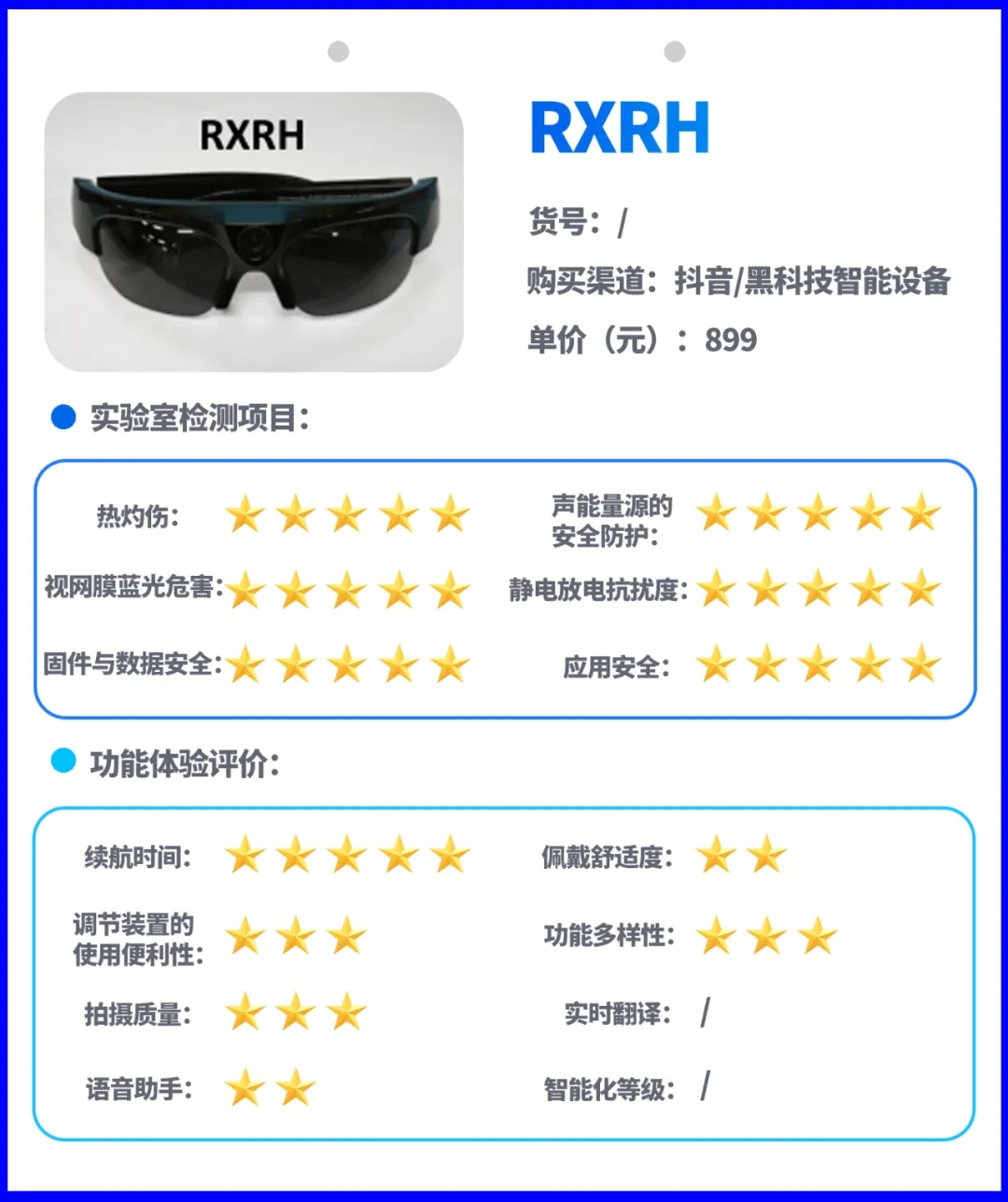 15款日常佩戴场景智能AI眼镜样品信息及比较试验结果（按购样价格由低到高进行排序）