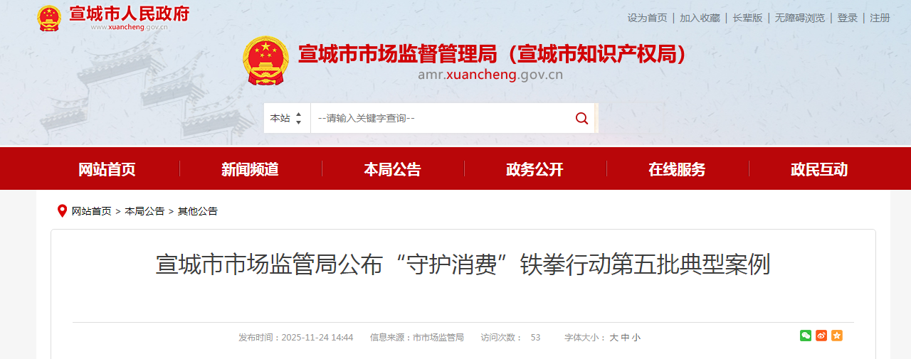 宣城市市场监管局公布“守护消费”铁拳行动第五批典型案例