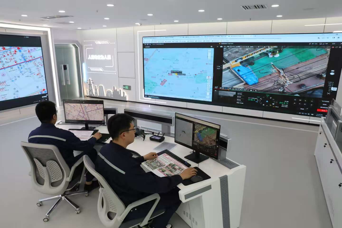 图为国网沈阳供电公司员工远程调度无人机开展线路巡检