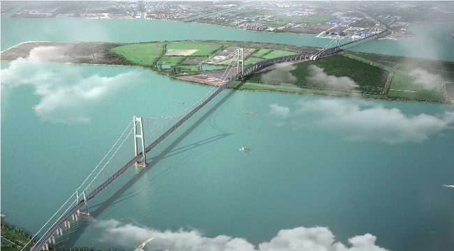 ▲ 图源：中铁大桥局 | 张靖皋长江大桥建成效果示意图