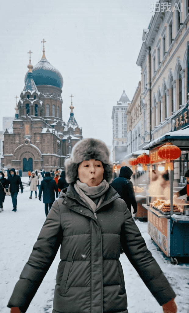 提示词：女人热情地说：「欢迎南方小土豆，来我的家乡！俺东北这里可想你啊！」