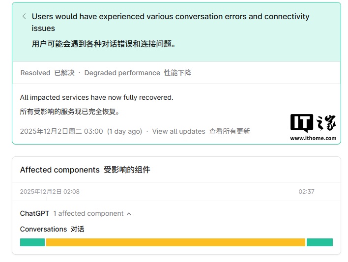 AI 聊天机器人 ChatGPT 今天突发故障,OpenAI 已紧急修复|聊天机器人|it之家|AI_新浪科技_新浪网