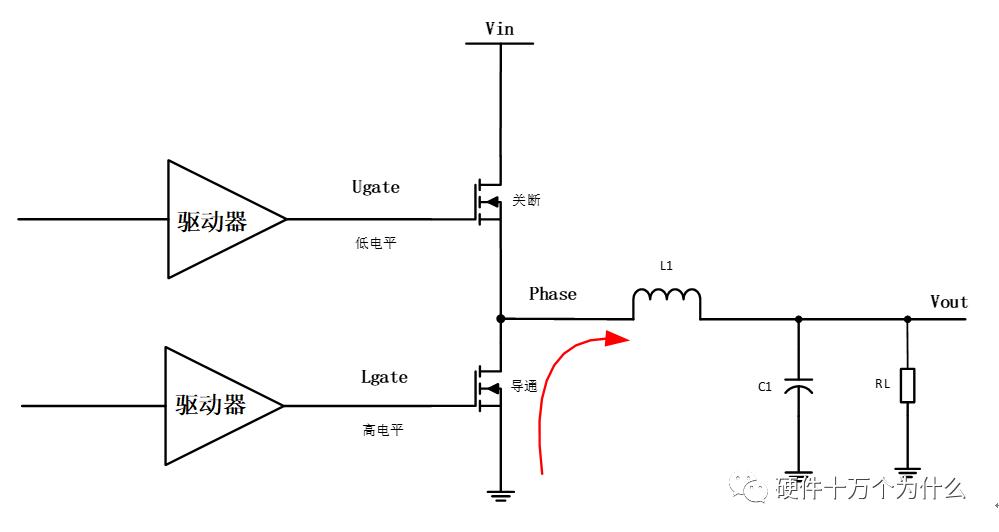                  图5.6非同步Buck上管关闭二极管续流（下MOS更换为二极管）