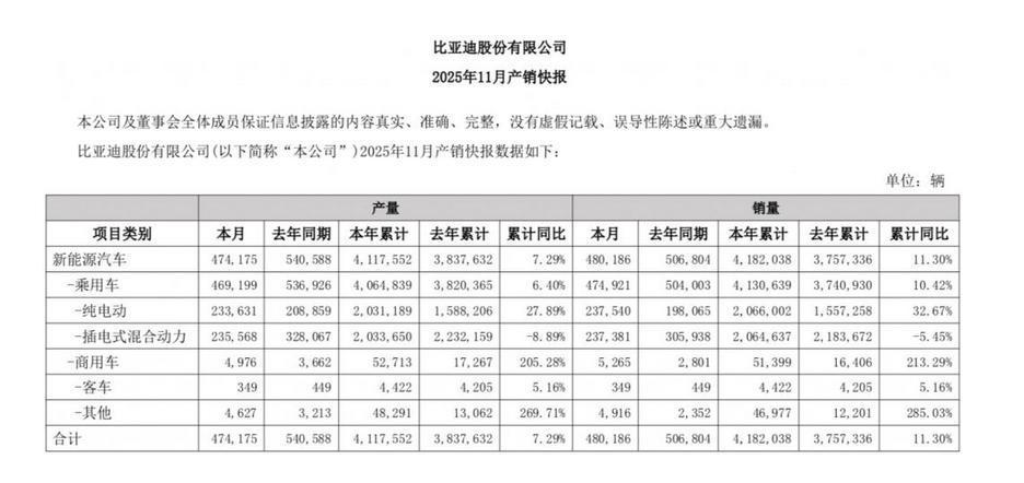 比亚迪乘用车及皮卡海外销售增长_比亚迪2025年11月产销数据_比亚迪