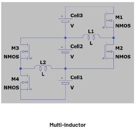 图1 三种最具代表性的主动均衡解决方案架构：反激式（上）、多电感（中）和开关电容（下）
