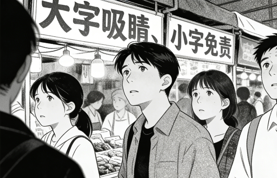 图片：AI生成；“大字吸睛、小字免责”