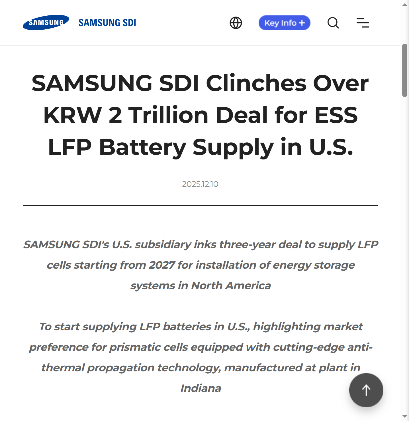 三星SDI与美国客户签订超96亿元磷酸铁锂储能电池订单