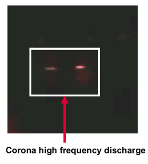 图2. 在1.6kV电压尖峰、80kHz开关频率下，TO-247-3封装的高频放电现象