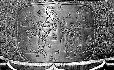     唐代鎏金人物画银香宝子(局部） 法门寺博物馆藏 扬之水/摄