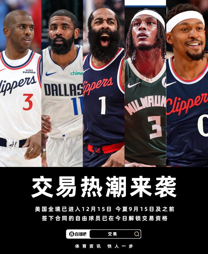 今夏签约球员已可交易！薪资专家：联盟90%的球员符合交易的条件