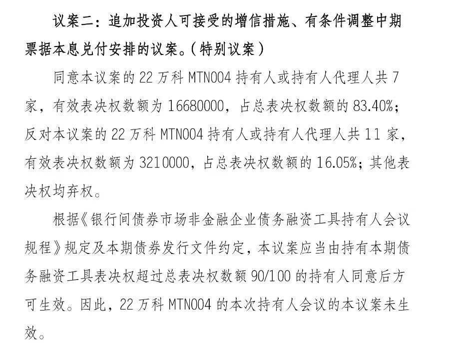 万科部分展期议案结果 界面新闻截图自公告原文