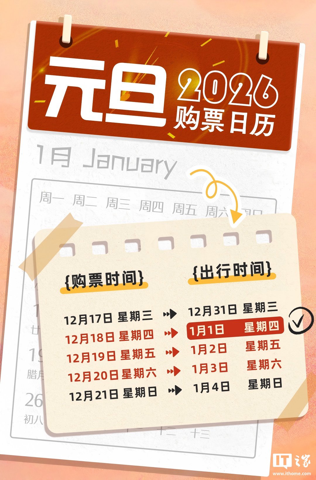 2026 元旦假期1 月1 日至3 日放假三天，国铁12306 火车票12 月18 日开售