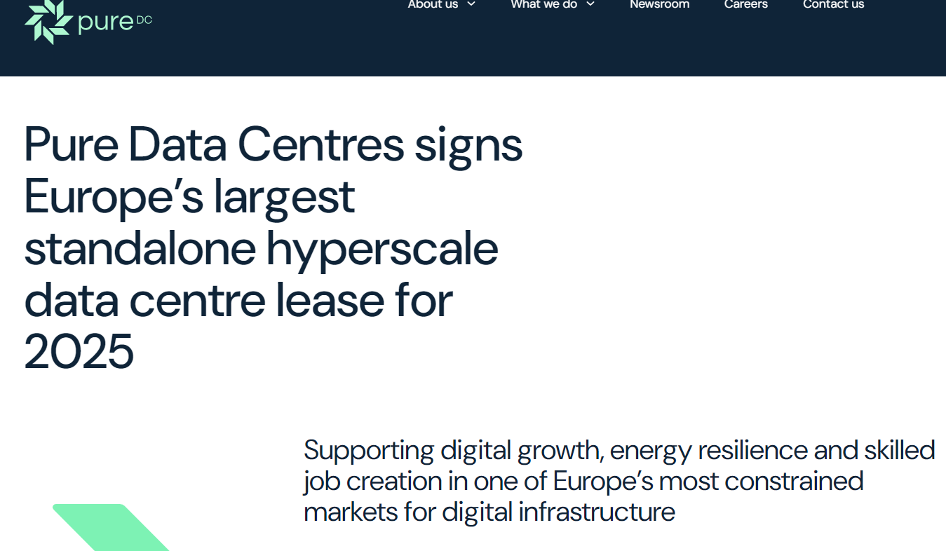 投资10亿欧元！Pure Data Centres拟建设欧洲最大规模数据中心之一