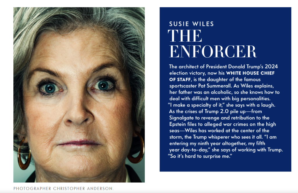 Susie 怀尔斯，《名利场》杂志（Vanity Fair）报道截图