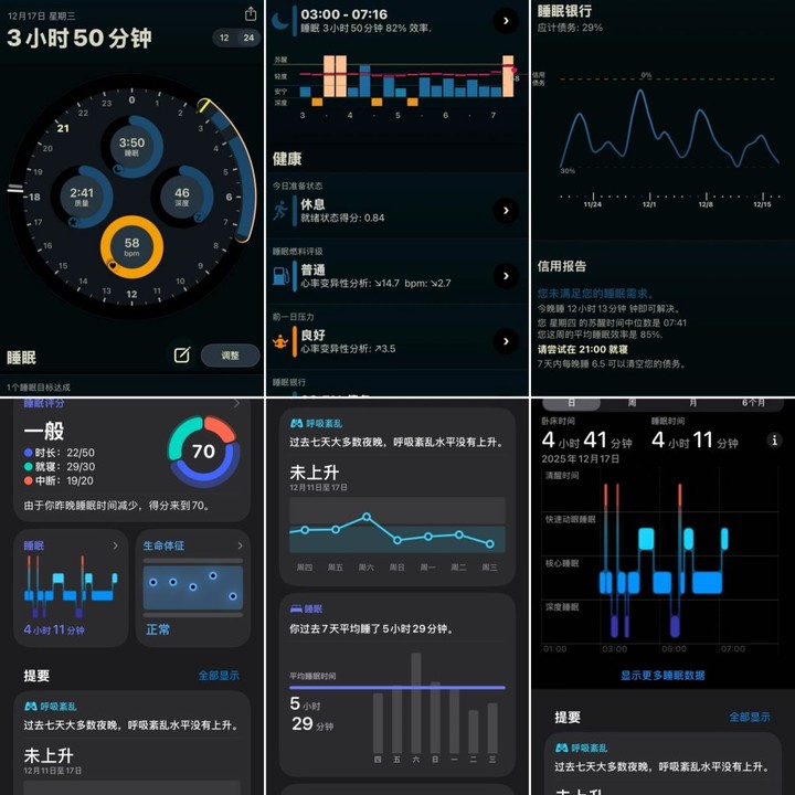 ▲ 同一个晚上，上面是 AutoSleep 的结果，下面是苹果健康