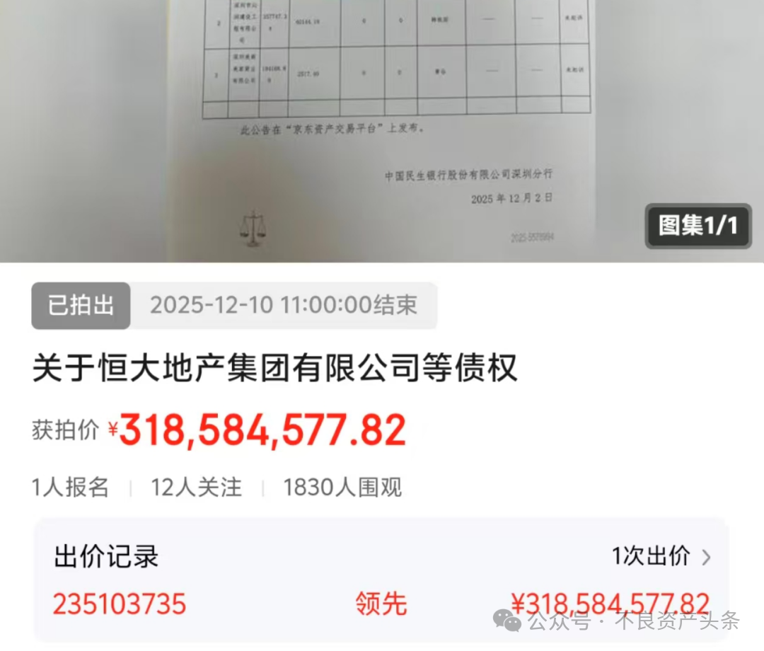 恒大资产包卖出了个贷价