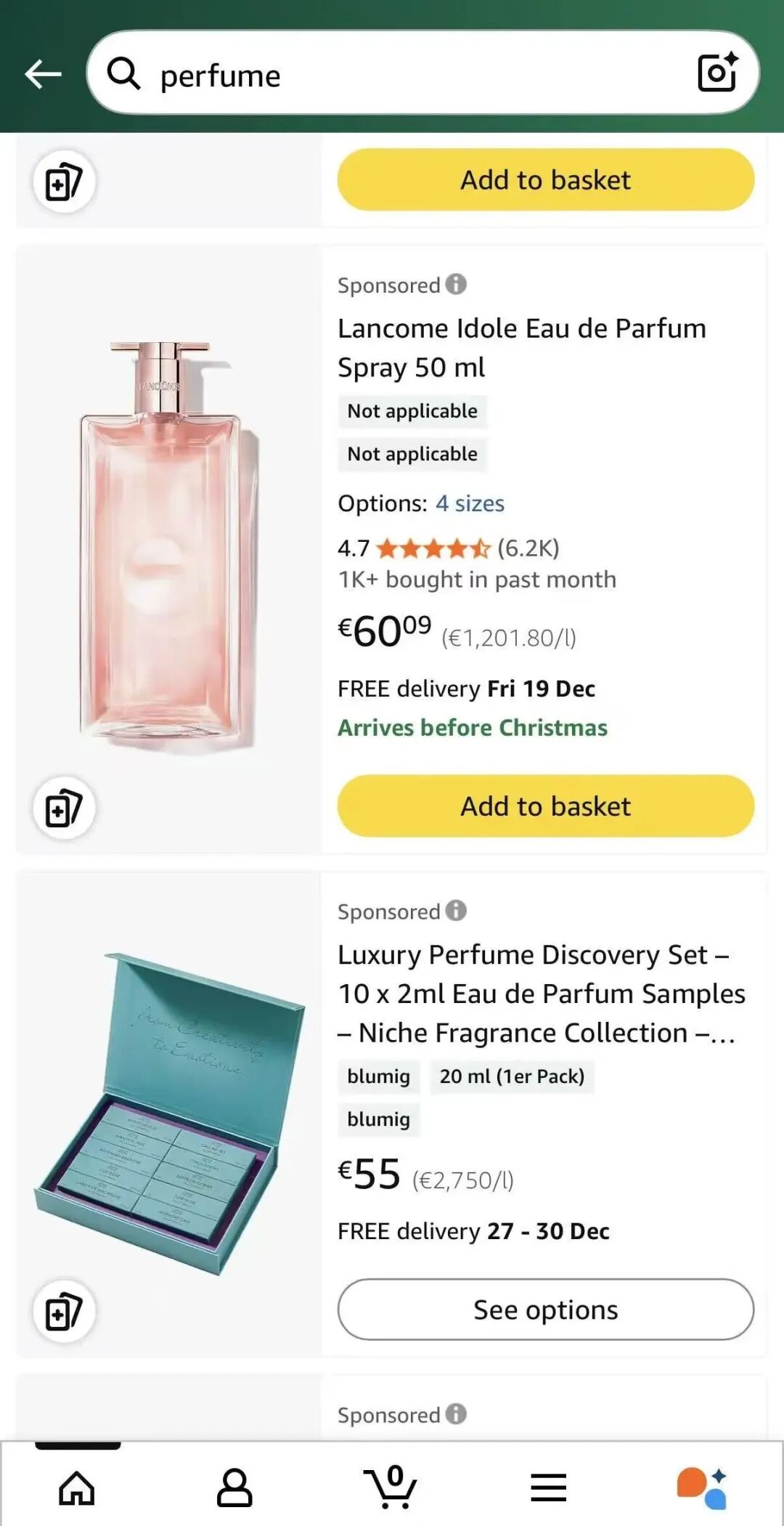 截图时间为12月16日，以香水品类为例，有些产品配送时效约3天，有些产品甚至需要10多天才能送达