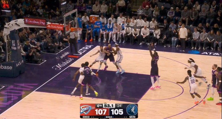 雷霆VS森林狼裁判报告：共1次漏判 漏吹多特提前进线