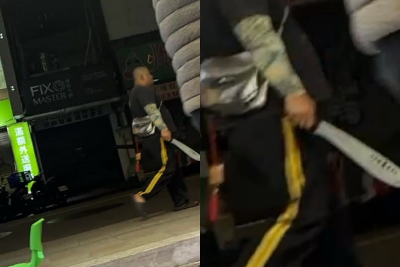 身穿印有“坏人”字样上衣，台媒：台北一男子凌晨在夜市持长刀徘徊，被警方逮捕