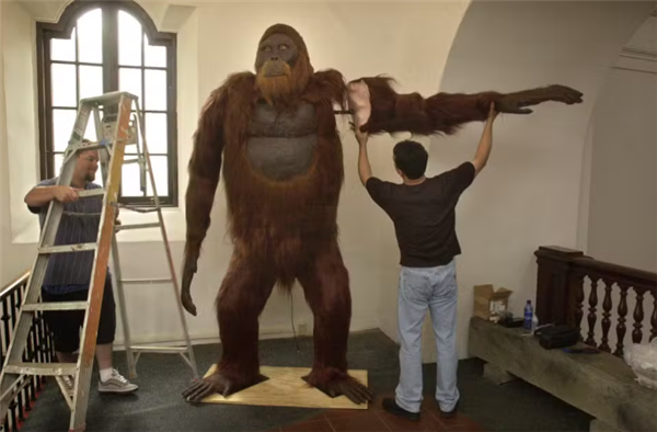 △ 步氏巨猿模型，?ALAMY STOCK PHOTO