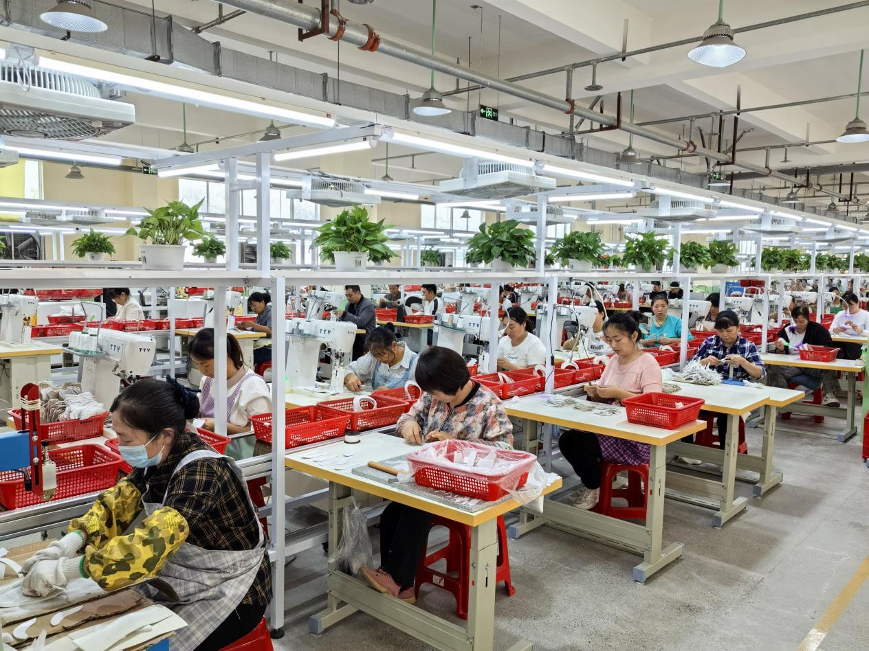 图为苍溪馨荣鞋业有限公司生产线。资料照片