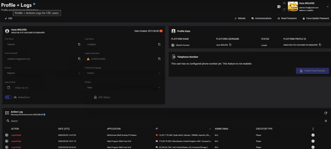 ▲ 育碧客服的后台界面，图源：VX Underground