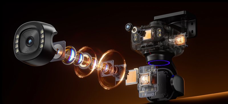 鲸瞳MAX 1/1.8"工业级大底与F1.0超大光圈镜头结构示意图