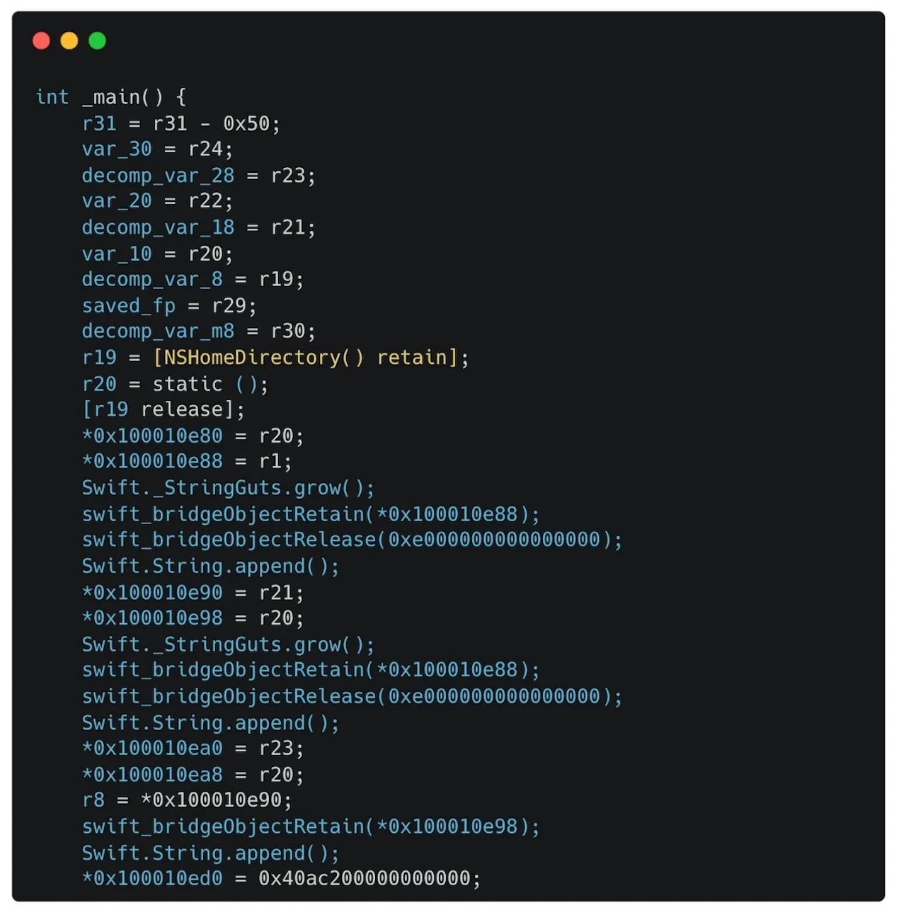 ▲ Mach-O 二进制文件中的 _main 函数