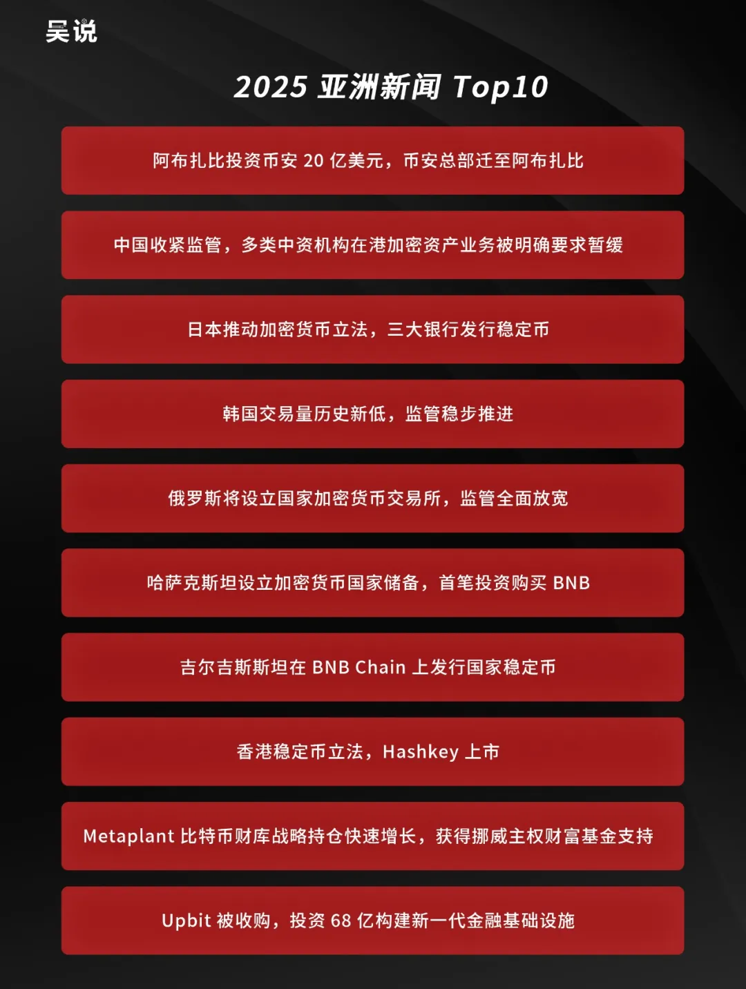 2025 亚洲新闻Top10：阿布扎比投资币安、中国监管再收紧、Upbit 被收购、HashKey 上市等