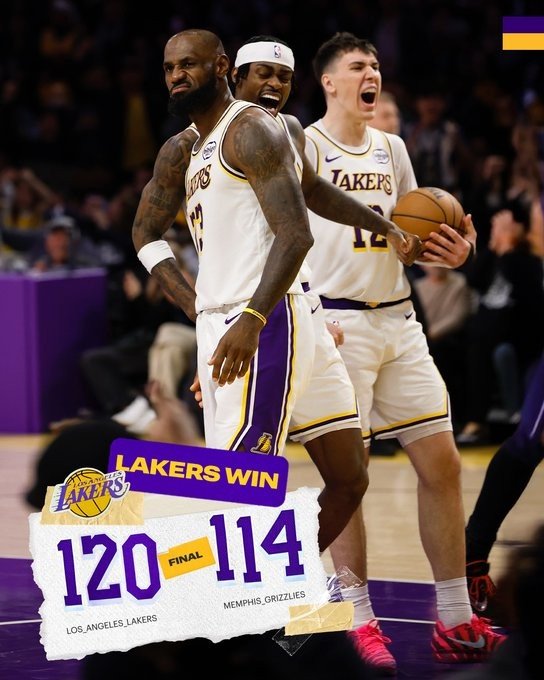 老头C位！湖人赢球海报：詹姆斯、范德彪、拉拉维亚庆祝成为封面