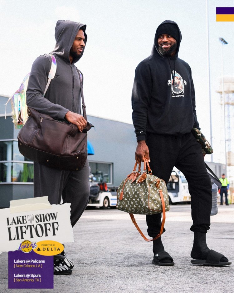 湖人官推晒客场登机照 詹姆斯父子 东契奇出镜