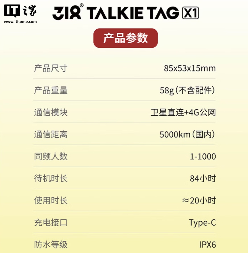 京东318 TALKIE TAG X1 运动对讲机 天通卫星版999 元直达链接