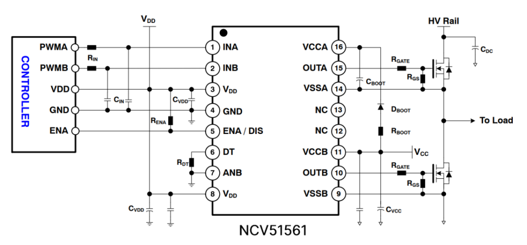 NCV51561或NCV51563的典型应用电路