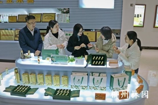 全国人大代表杨正平（左二）、董月琳（左三）在广西三门江生态茶油有限公司调研，详细了解茶油生产工艺与市场应用