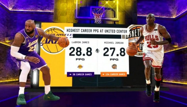 詹姆斯在公牛主场联合中心球馆场均28.8分 乔丹在这里场均27.8分