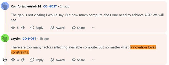 ▲杨植麟、周昕宇回应智东西关于算力储备的问题（图源：Reddit）