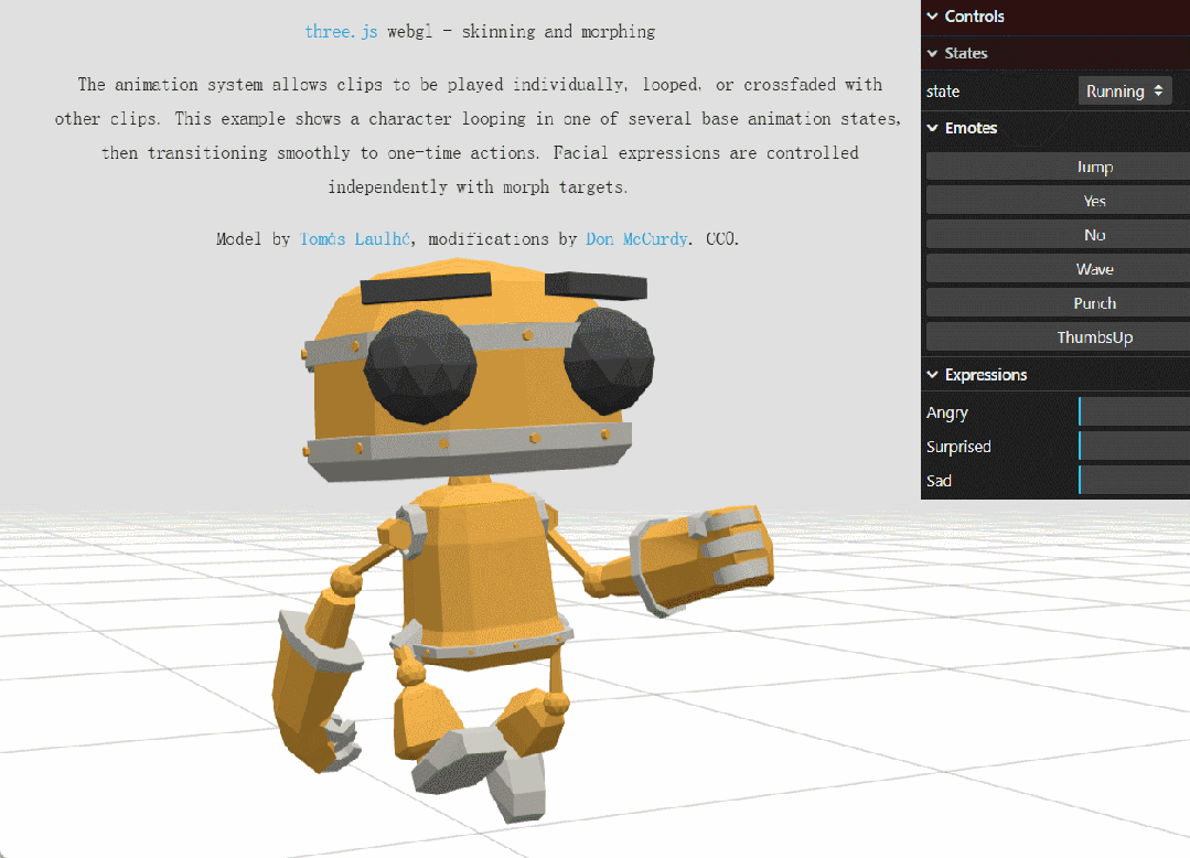 在官网示例里，同一个图形界面你可以选择不同的状态如跑、跳。