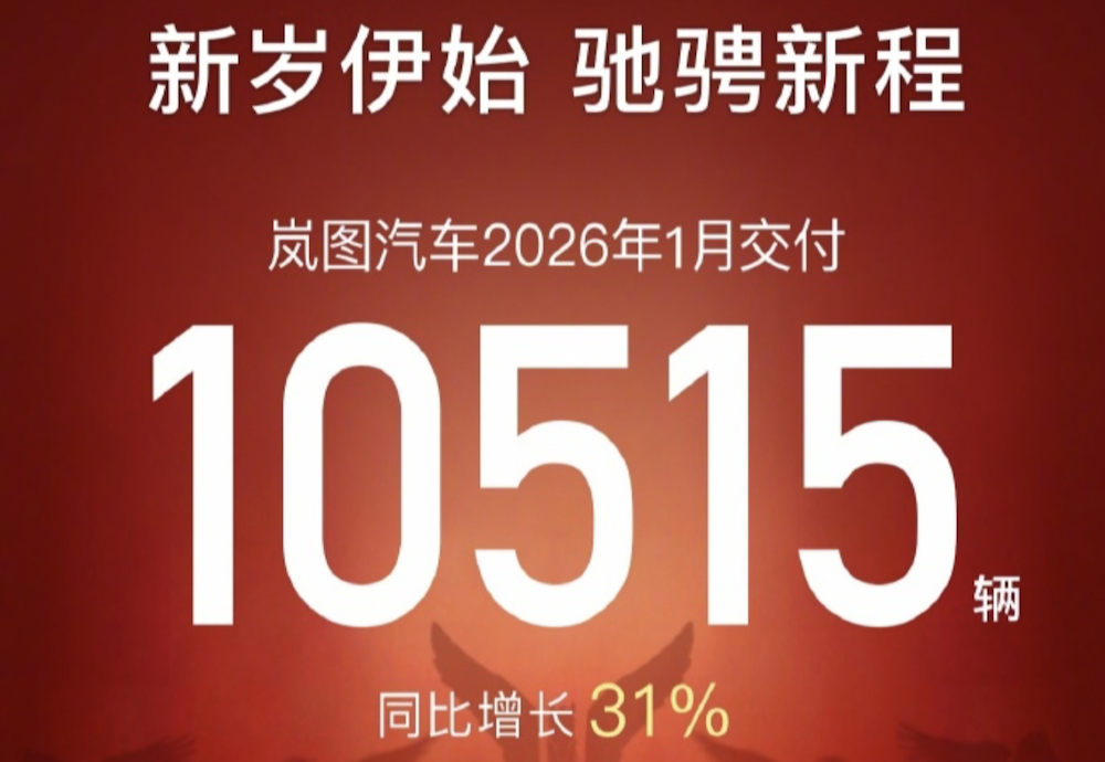 ▲岚图汽车2026年1月销量